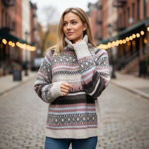 NWT RD Style Conscious Fair Isle Vintage Looking Mock Neck Sweater